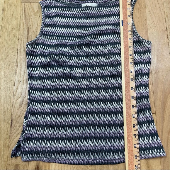 Y2K Tank Vest Top Small IZ Purple Chevron Stripe High Neck Retro Boho Knit - Picture 13 of 16